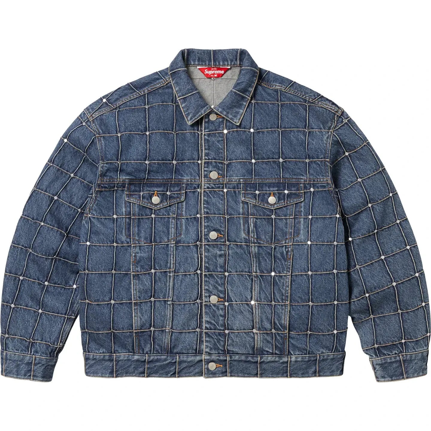 Supreme Studded Seam Denim Trucker Jacket Blue