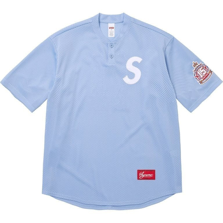 Supreme Shop S Logo Baseball Henley Light Blue - London