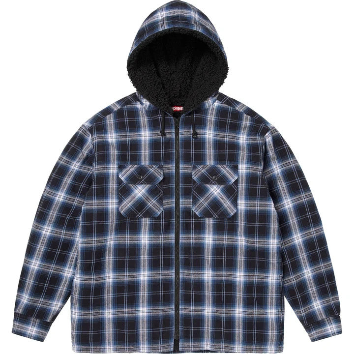 Supreme Lined Zip Up Hooded Flannel Shirt Navy