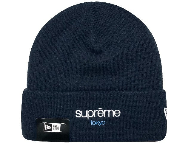 supreme x new era classic logo shop beanie (tokyo) navy