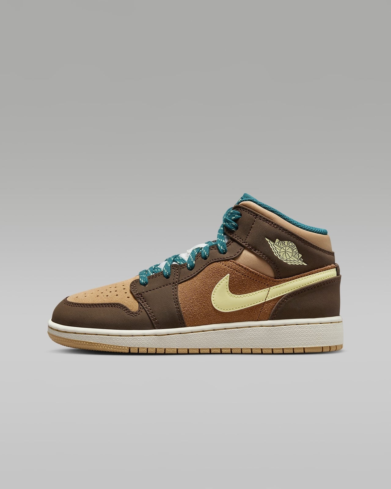 DZ6335-200 Nike GS Air Jordan 1 Mid SE Cacao Wow Ale Brown Twine Luminous Green