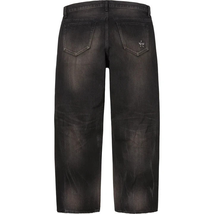Supreme Distressed Loose Fit Selvedge Jean Washed Black