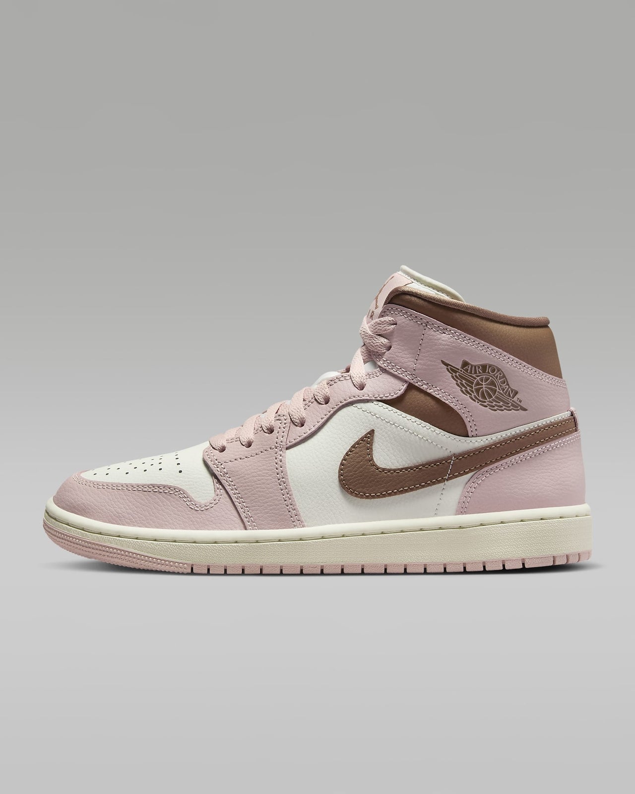 BQ6472-620 Nike Women's Air Jordan 1 Mid Pink Oxford Sail Archaeo Brown (Women's