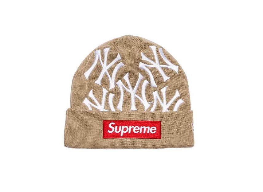 Supreme New York Yankees New Era Box Logo Beanie Tan