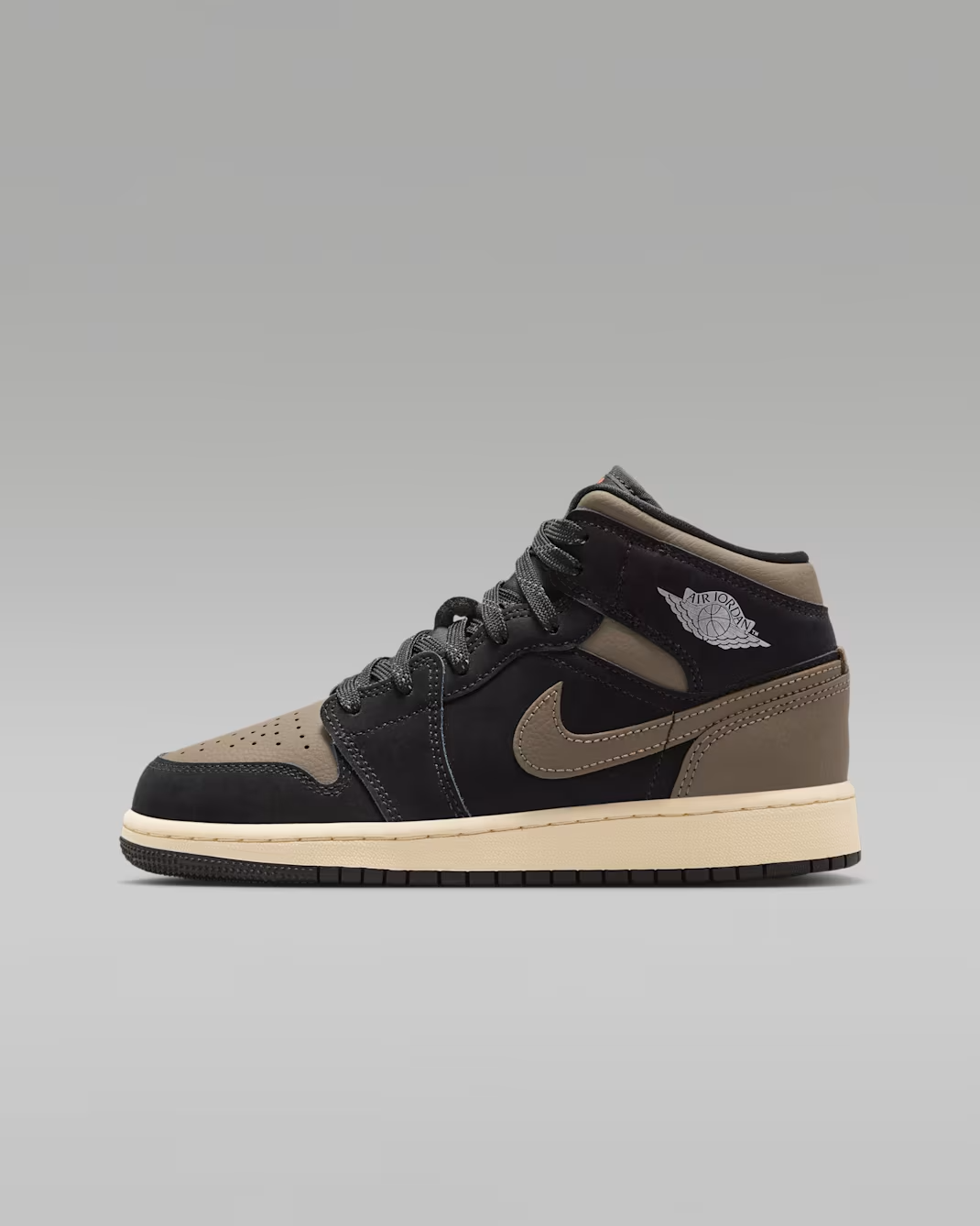 IB7053-002 Nike GS Air Jordan 1 Mid SE Black Olive Grey