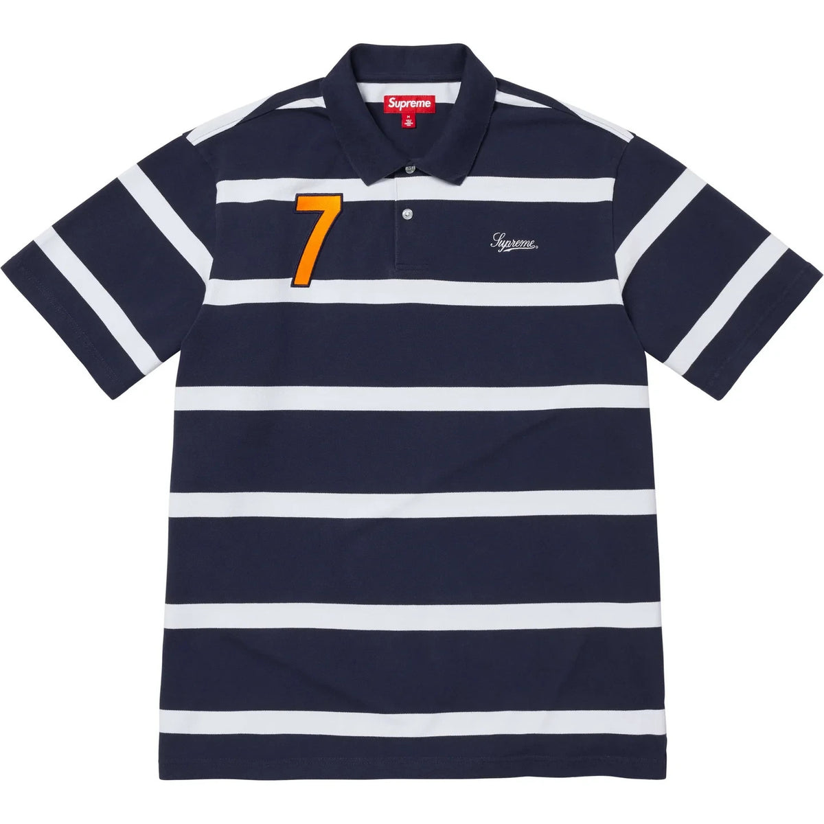 Supreme Cursive Polo Navy Stripe