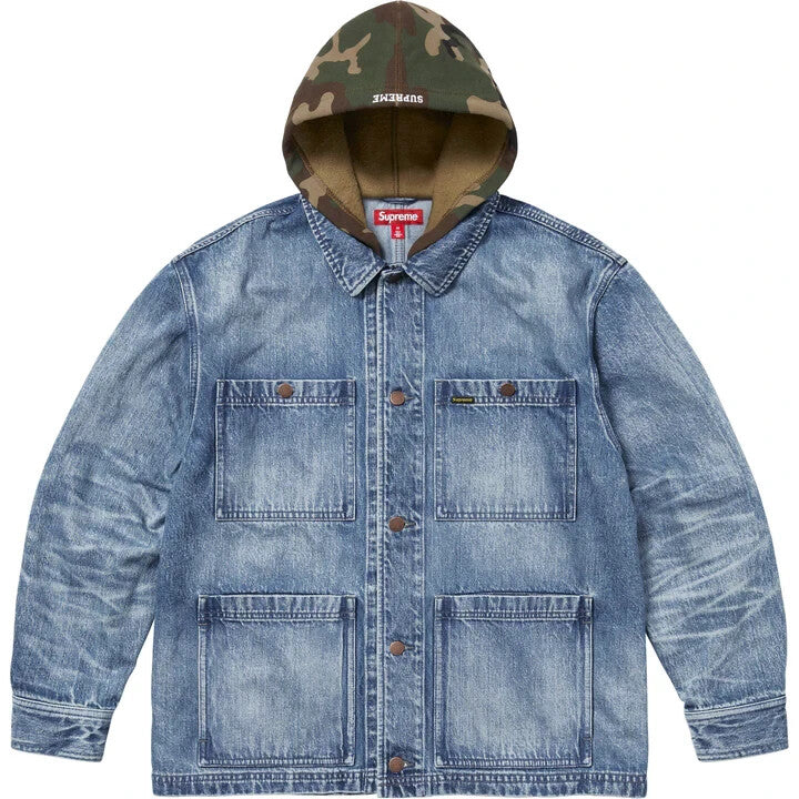 Supreme Worn Hooded Chore Coat Denim