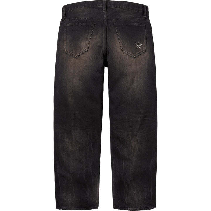 Supreme Distressed Loose Fit Selvedge Jean Washed Black