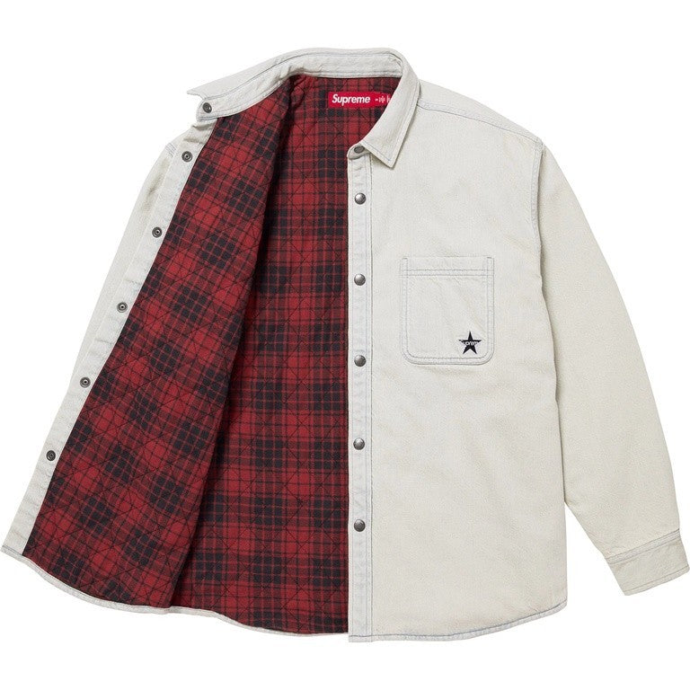 Supreme Quilted Lined Denim Snap Shirt Light Washed Indigo