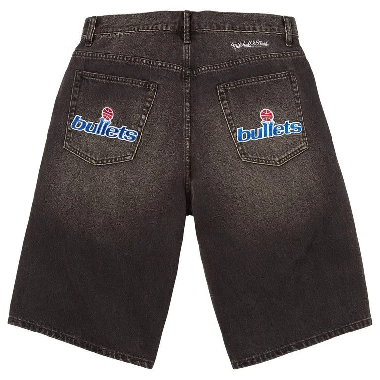 Supreme Mitchell Ness Washington Bullets Baggy Denim Short Washed Black
