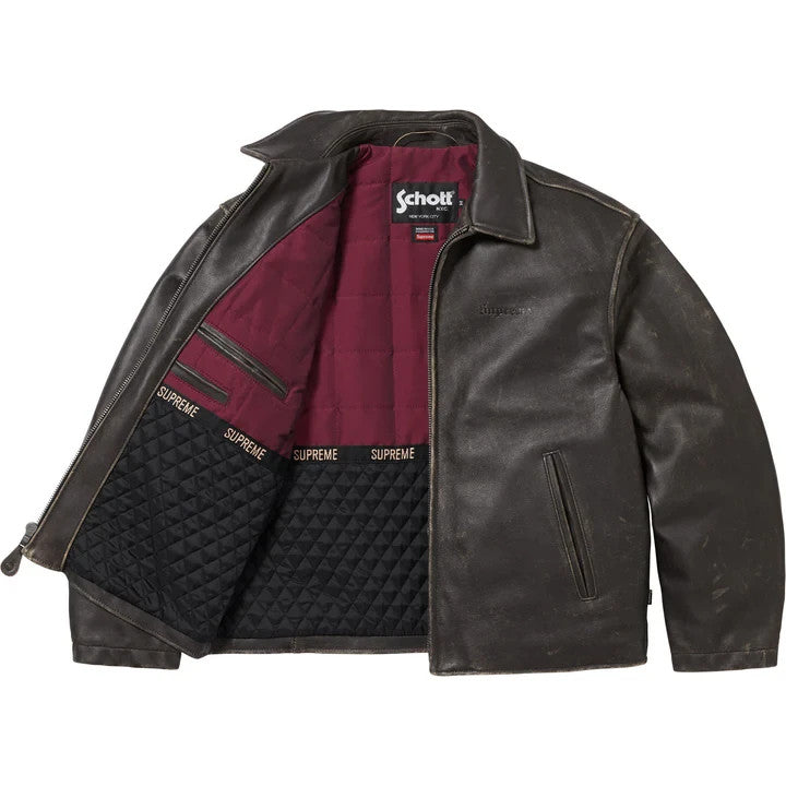 Supreme Schott Leather Racer Jacket Black
