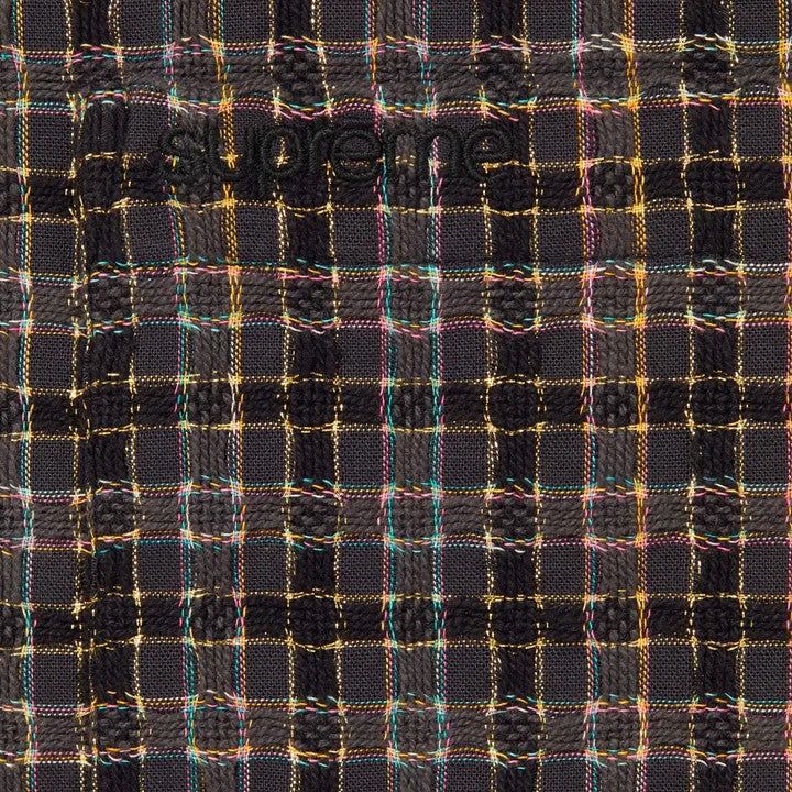 Supreme Metallic Plaid Zip Up Shirt Washed Black