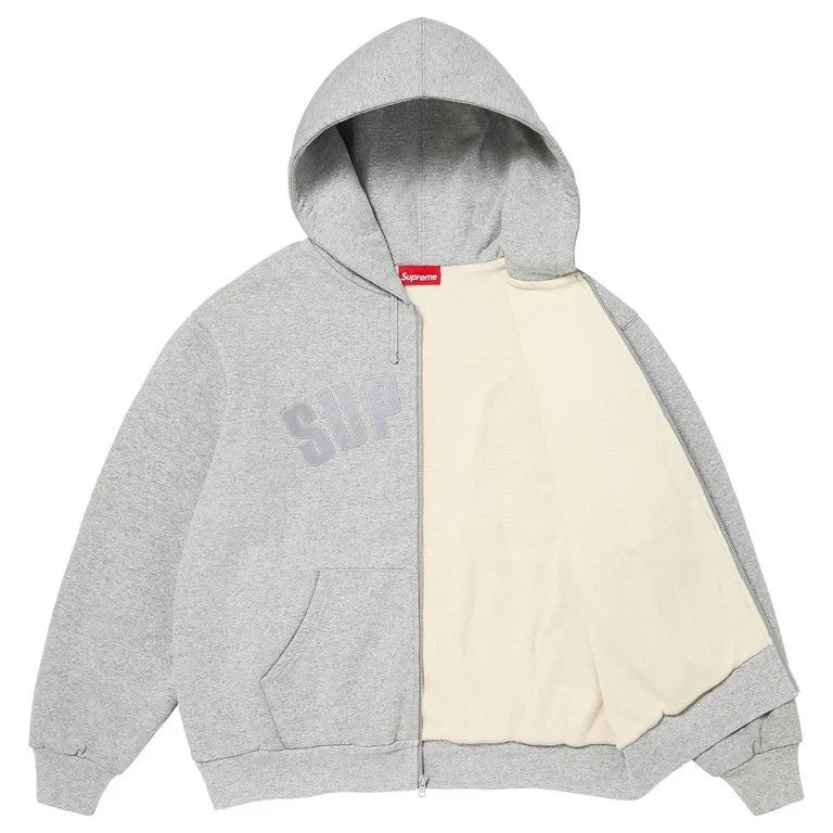 Supreme Arc Thermal Lined Zip Up Hooded Sweatshirt Heather Grey