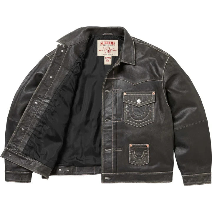 Supreme True Religion Leather Trucker Jacket Black