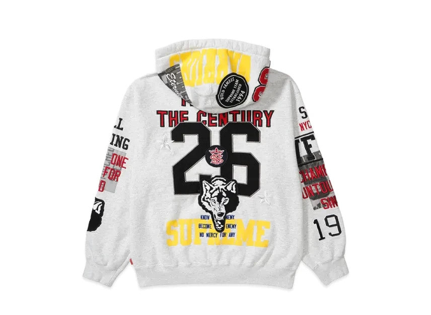 Supreme Warriors Appliqué Zip Up Hooded Sweatshirt "Ash Grey"