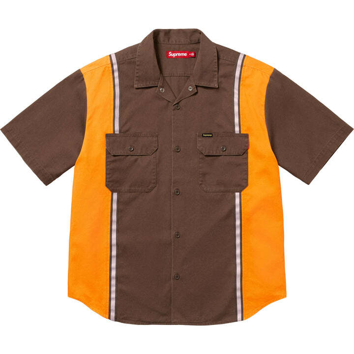 Supreme Reflective Stripe S/S Work Shirt Brown