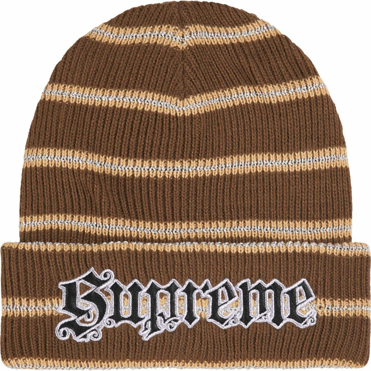 Supreme Metallic Stripe Beanie Brown