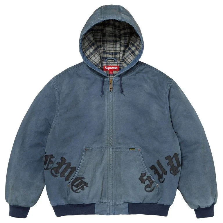 Supreme Leather Applique Hooded Work Jacket Navy