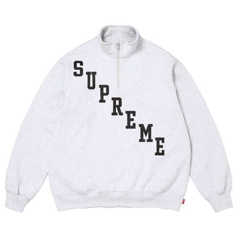 Supreme Slant Applique Half Zip Pullover Ash Grey