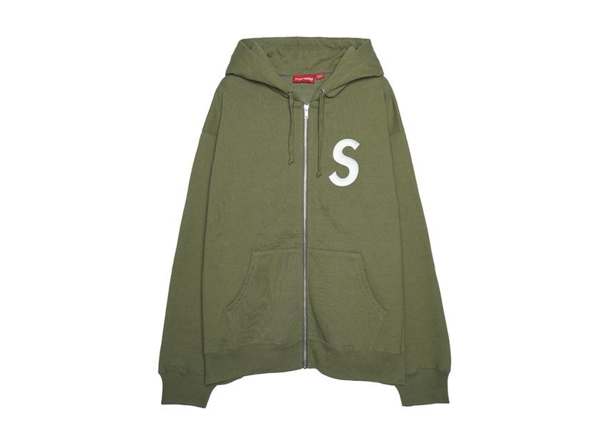 Supreme S Logo Zip Up Hooded Sweatshirt Light Olive