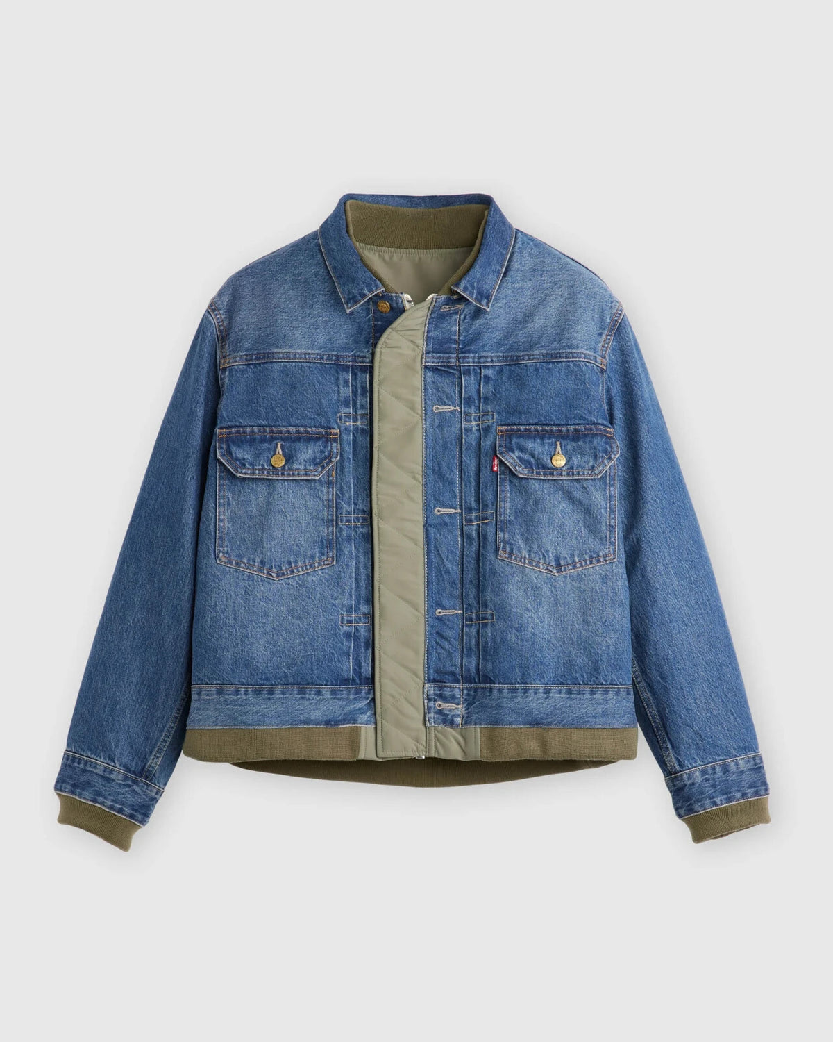 sacai LEVI'S Men's Denim Nylon Twill Reversible Blouson Blue Khaki