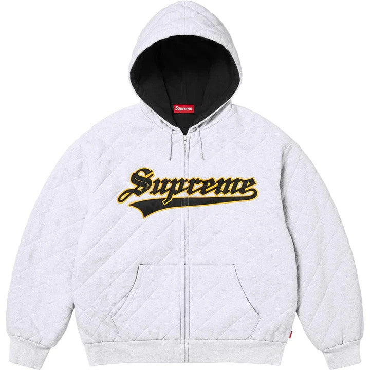 Supreme Quilted Zip Up Hooded Sweatshirt Ash Grey