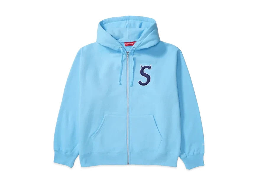 Supreme Devil S Logo Zip Up Hooded Sweatshirt "Light Blue"
