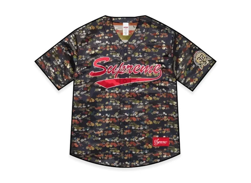 Supreme Floral Jacquard Baseball Jersey "Navy"