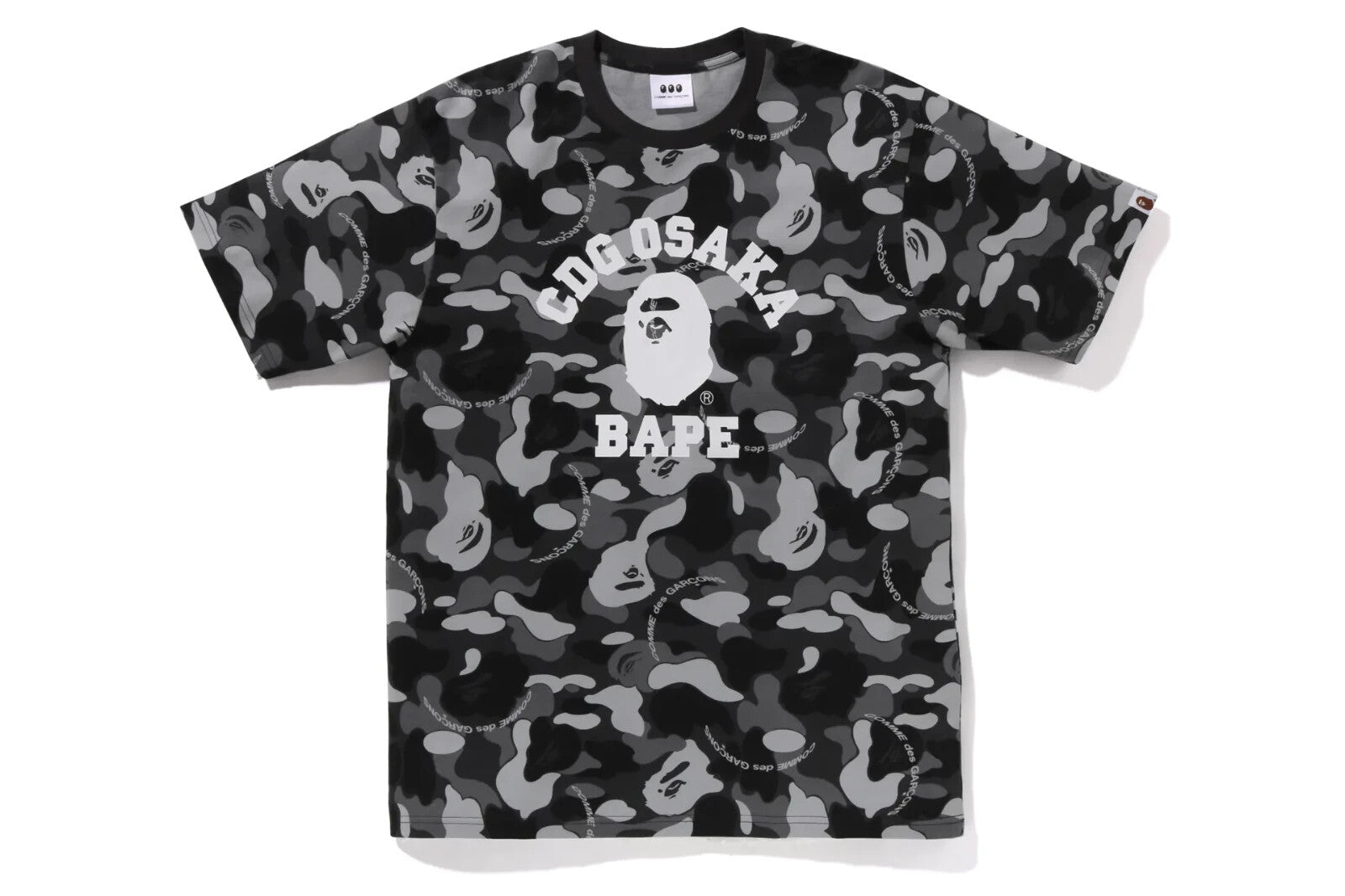A BATHING APE COMME des GARCONS OSAKA Camo College Tee Black