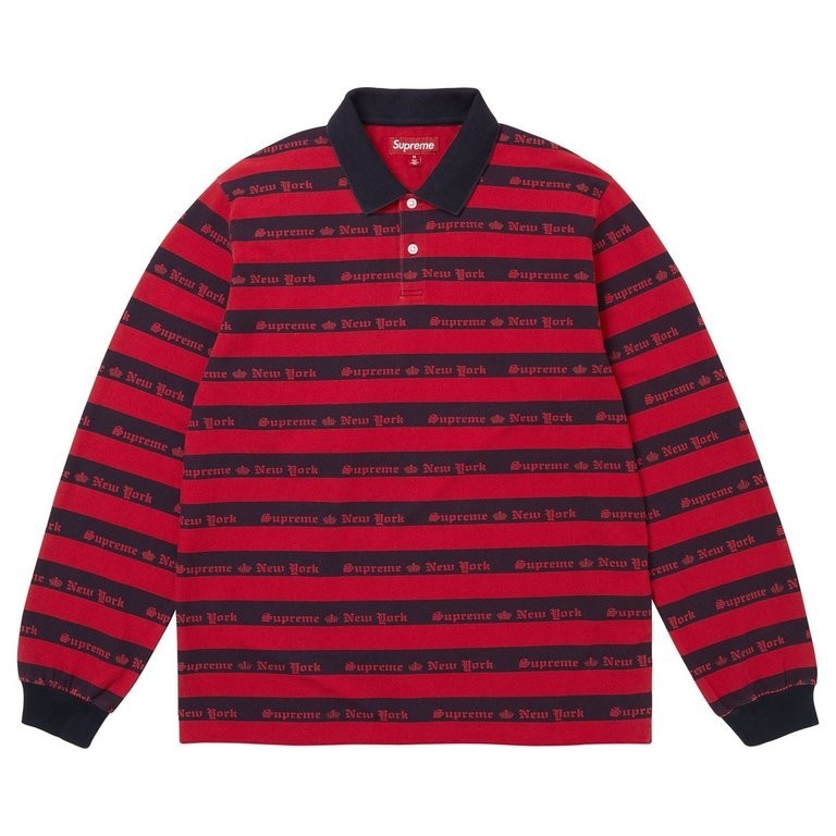 Supreme Old English Stripe L/S Polo Navy
