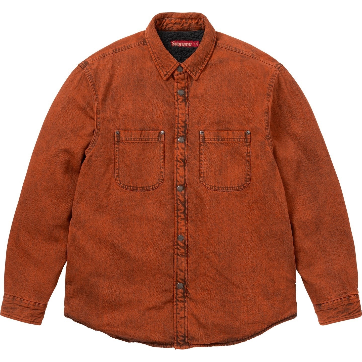 Supreme Shearling Lined Denim Work Shirt Overdyed Orange