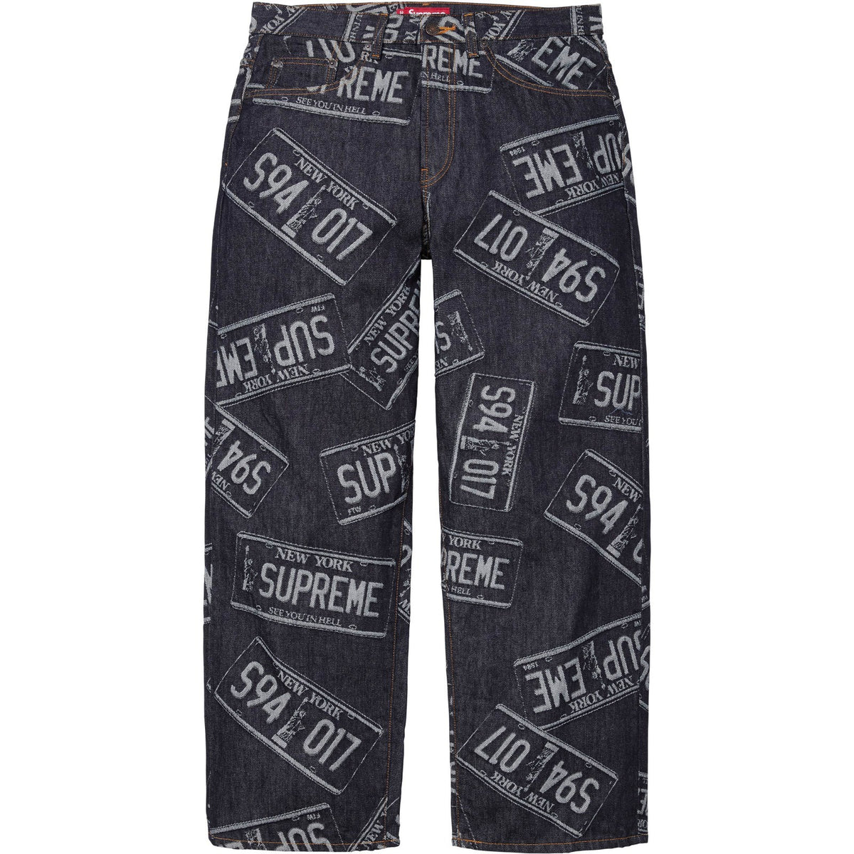 Supreme License Plate Baggy Jean Rigid Indigo