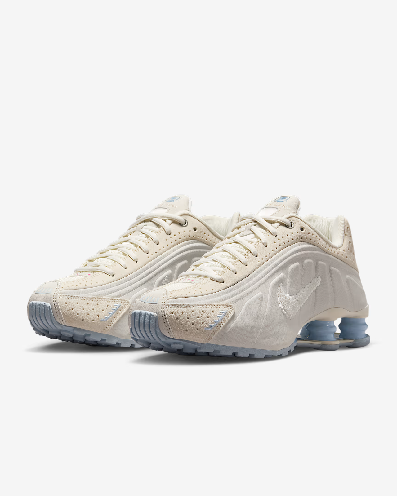 IH3572-110 Nike Shox R4 Pale Ivory Light Orewood Brown Celestine Blue (Women's)