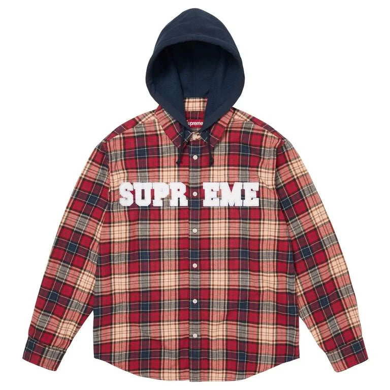 Supreme Appliqué Hooded Flannel Shirt Red