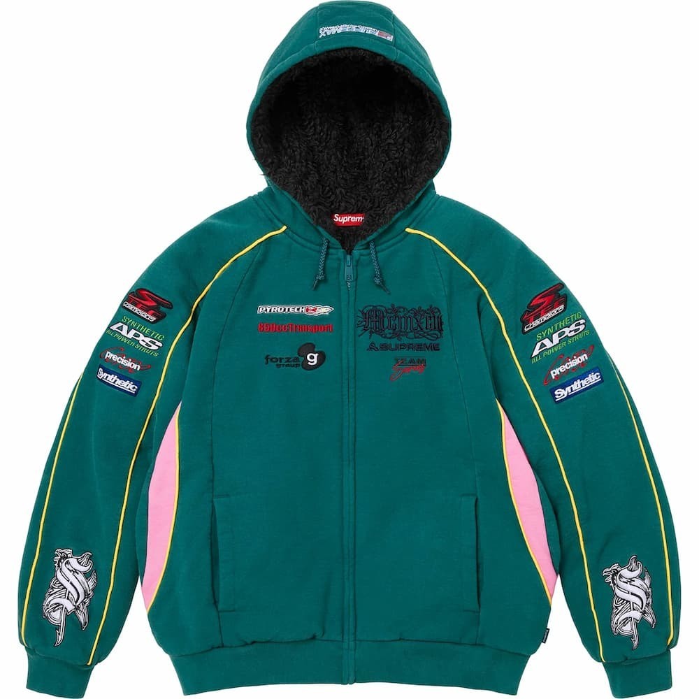 Supreme Racing Lined Zip Up Hooded Sweatshirt Dark Teal
