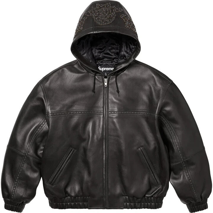 Supreme Studded Hooded Leather Jacket Black