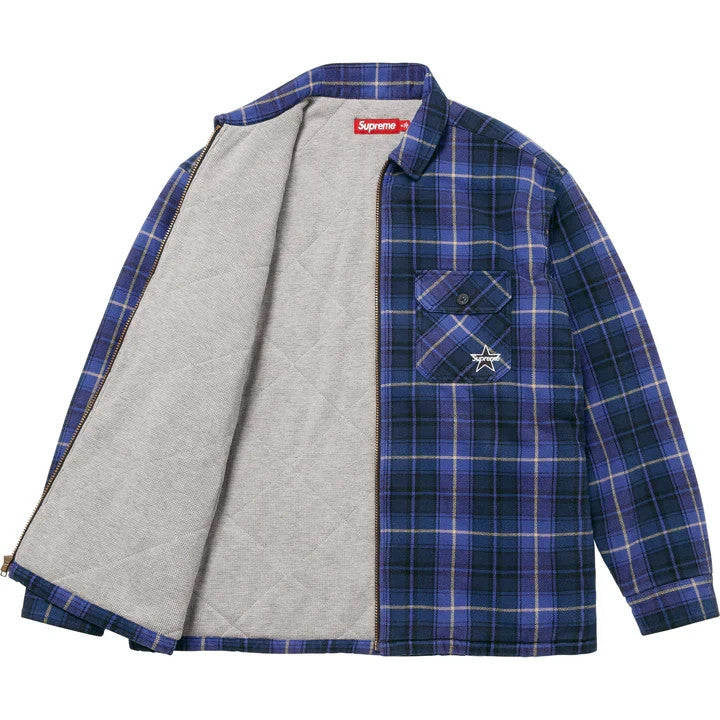 Supreme Thermal Lined Zip Up Flannel Shirt Blue