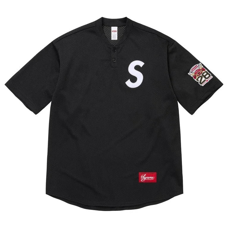 Supreme Shop S Logo Baseball Henley Black - Tokyo