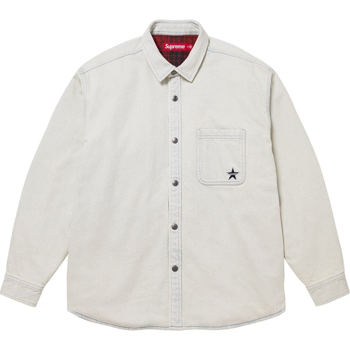 Supreme Quilted Lined Denim Snap Shirt Grey