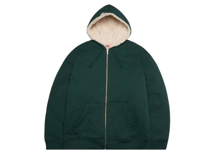 Supreme Faux Fur Lined Zip Up Hooded Sweatshirt Dark Green