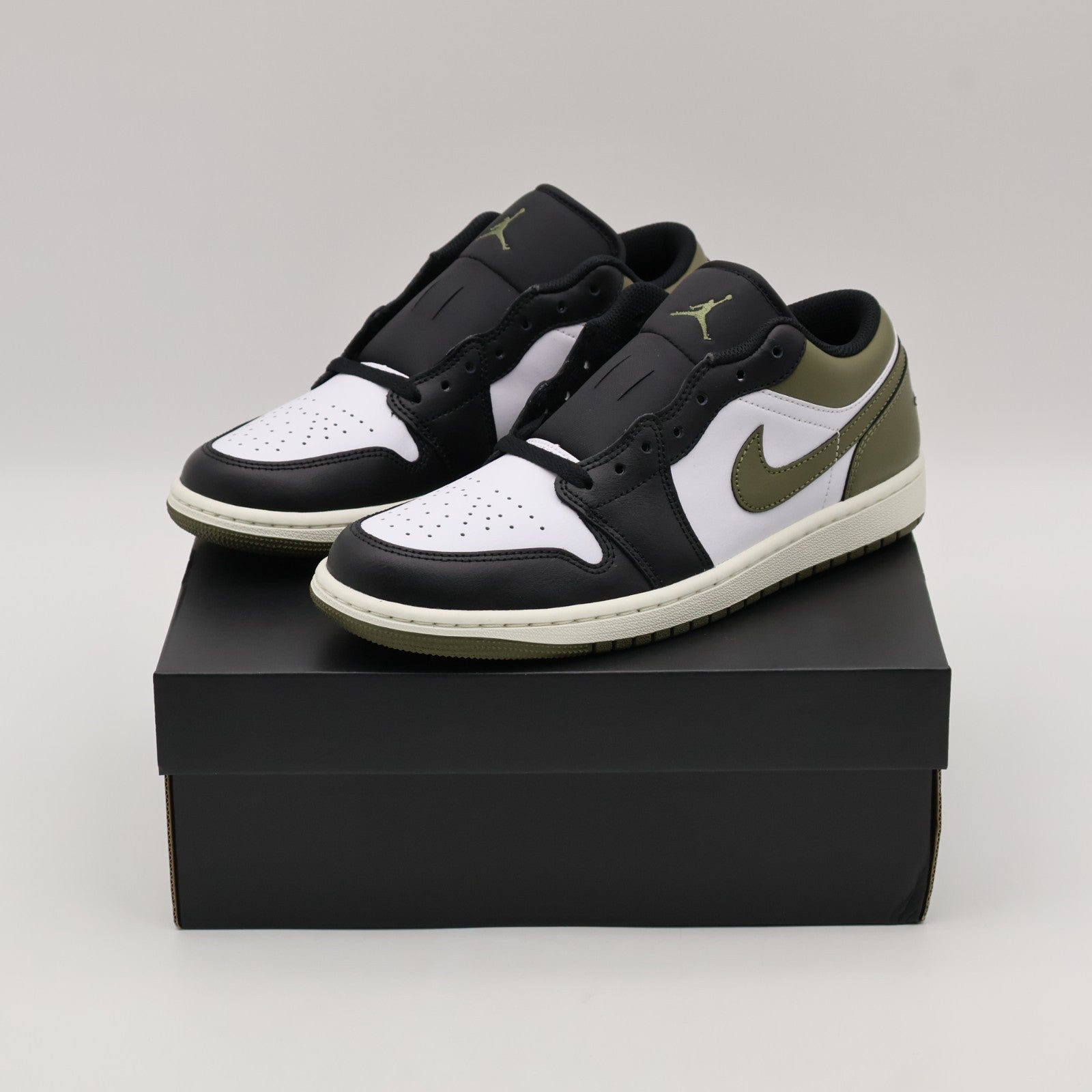 553558-092 Nike Air Jordan 1 Low Black Medium Olive White (Men's)
