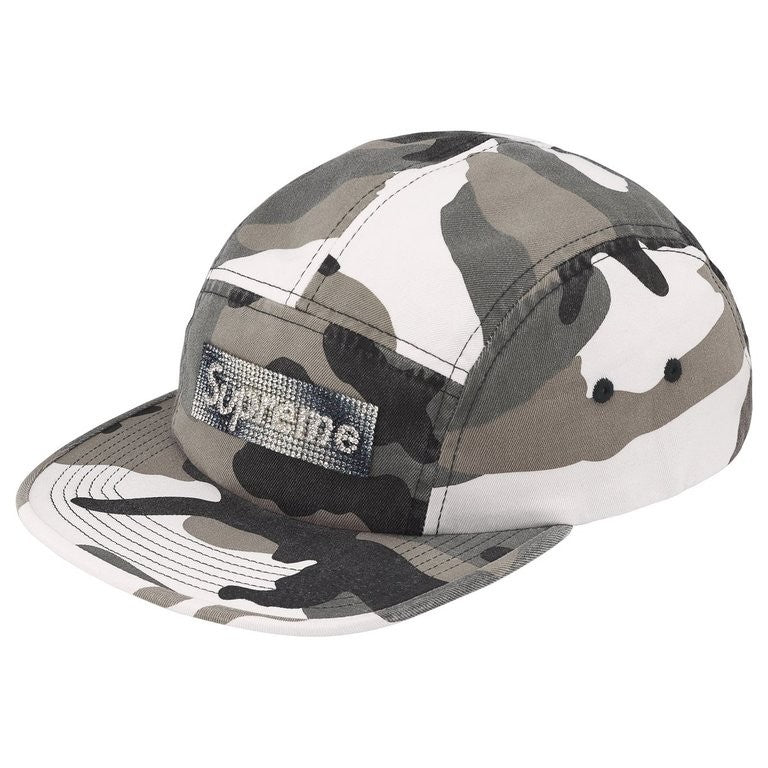 Supreme Rhinestone Label Camp Cap Snow Camo