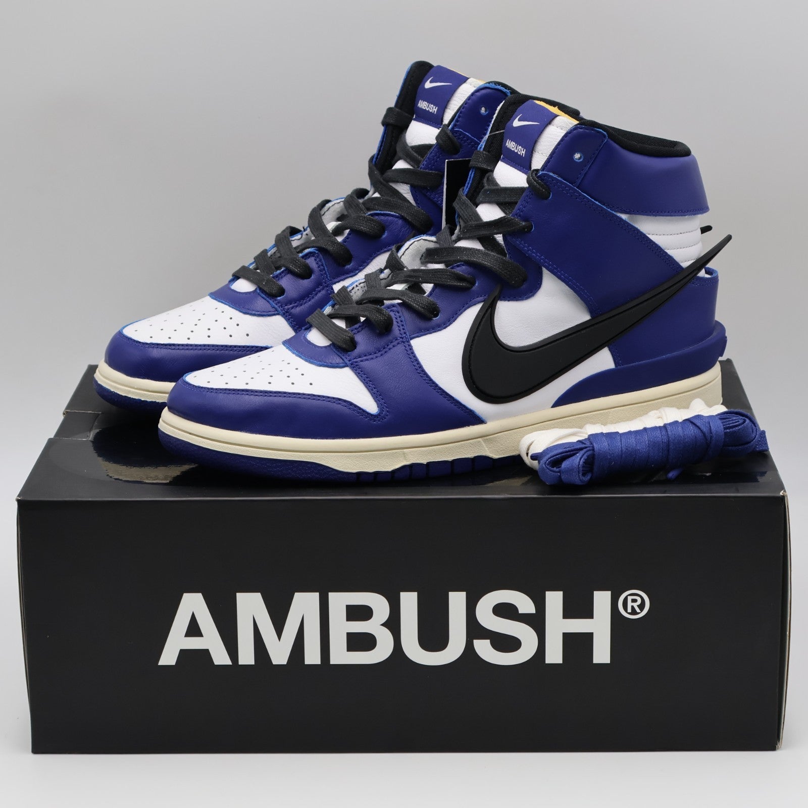 CU7544-400 Nike Dunk High AMBUSH Deep Royal Blue Pale Ivory White (Men's)