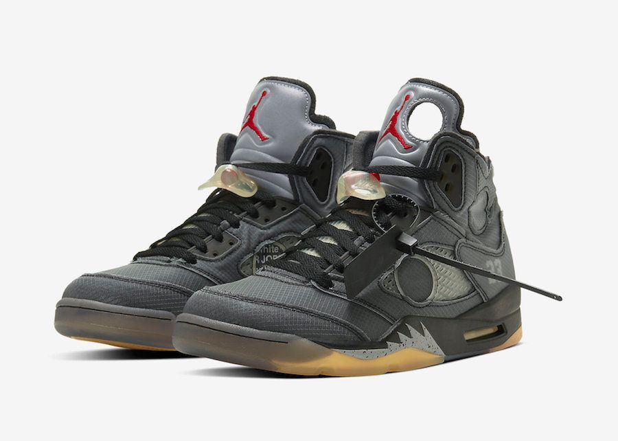CT8480-001 Off-White à Nike Air Jordan 5 Black Muslin Fire Red (Men's)