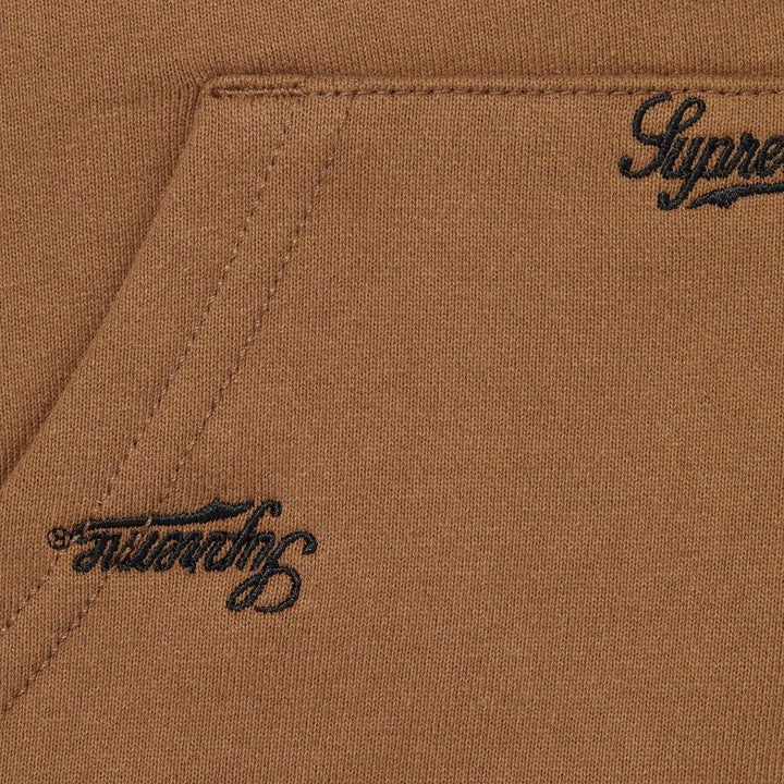 Supreme Repeat Script Zip Up Hooded Sweatshirt Dark Khaki
