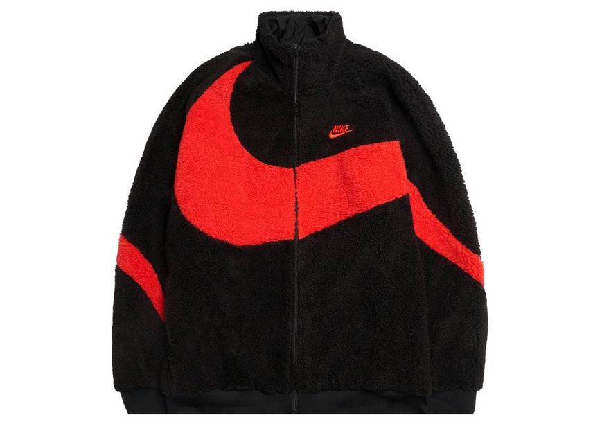 Nike Big Swoosh Reversible Boa Jacket Black Chili Red