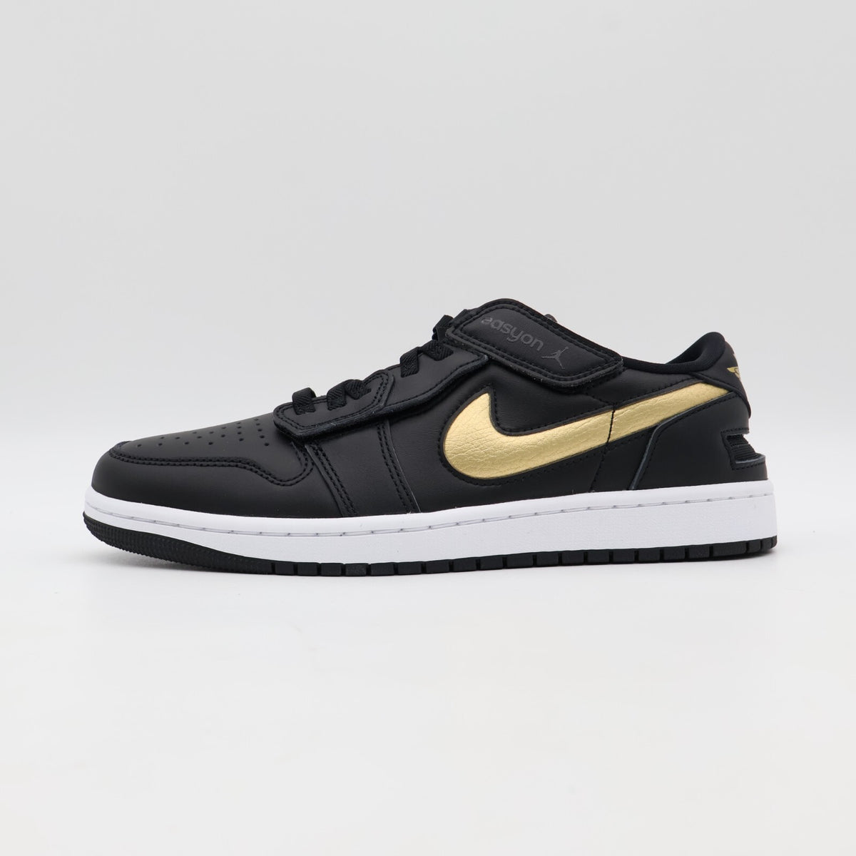 DM1206-071 Nike Air Jordan 1 Low FlyEase Black White Metallic Gold (Men's)