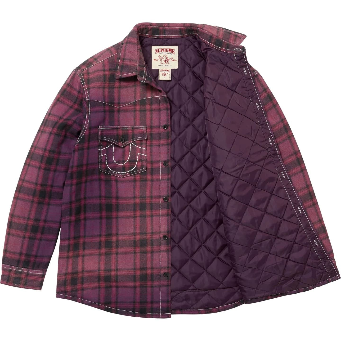 Supreme True Religion Quilted Lined Plaid Flannel Shirt Purple