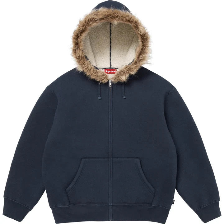 Supreme Faux Fur Zip Up Hooded Sweatshirt Navy