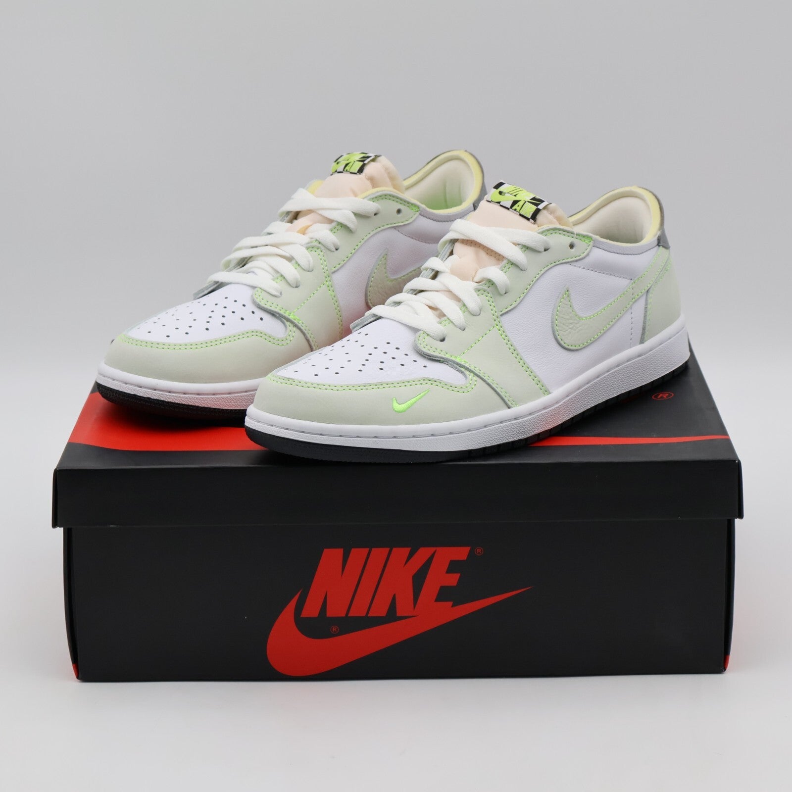 DM7837-103 Nike Air Jordan 1 Retro Low White Ghost Green Black Grey (Men's)